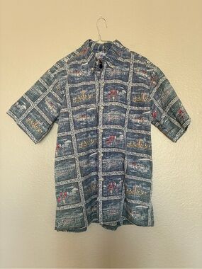 VTG Reyn Spooner Blue Lifeguard Patterned Hawaiian Short-Sleeve Button-Up Shirt